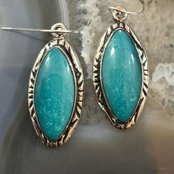 Jewelry - Native American Sterling Silver Marquise Turquoise Dangle Earrings For Women
